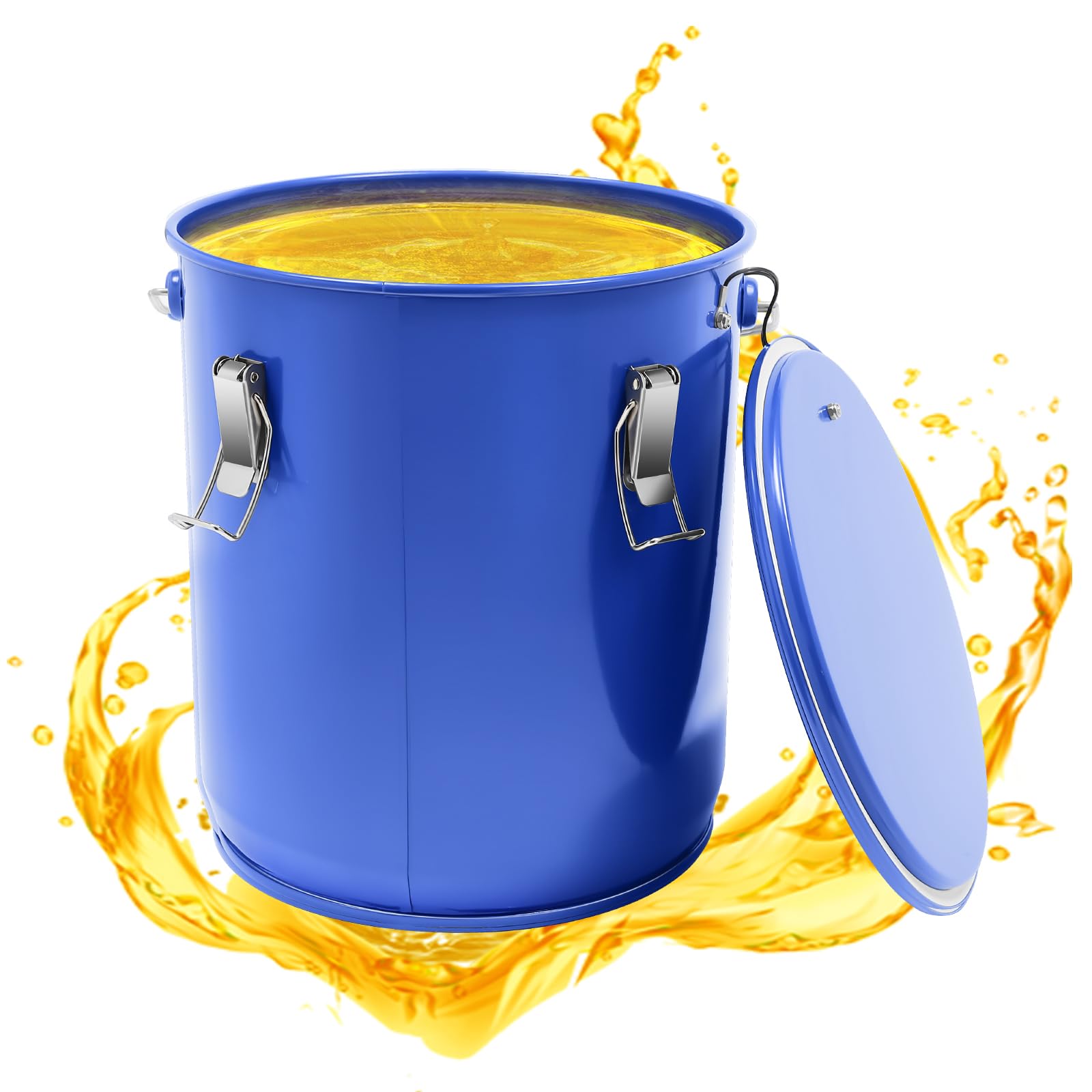 DCEHKR 6 Gallon Fryer Grease Bucket, Steel Fryer Oil Transport Container, Oil Disposal Caddy with Filter Bag and Lock Clips, Steel Fryer Oil Bucket with Lid for Cooking Oil Filtering