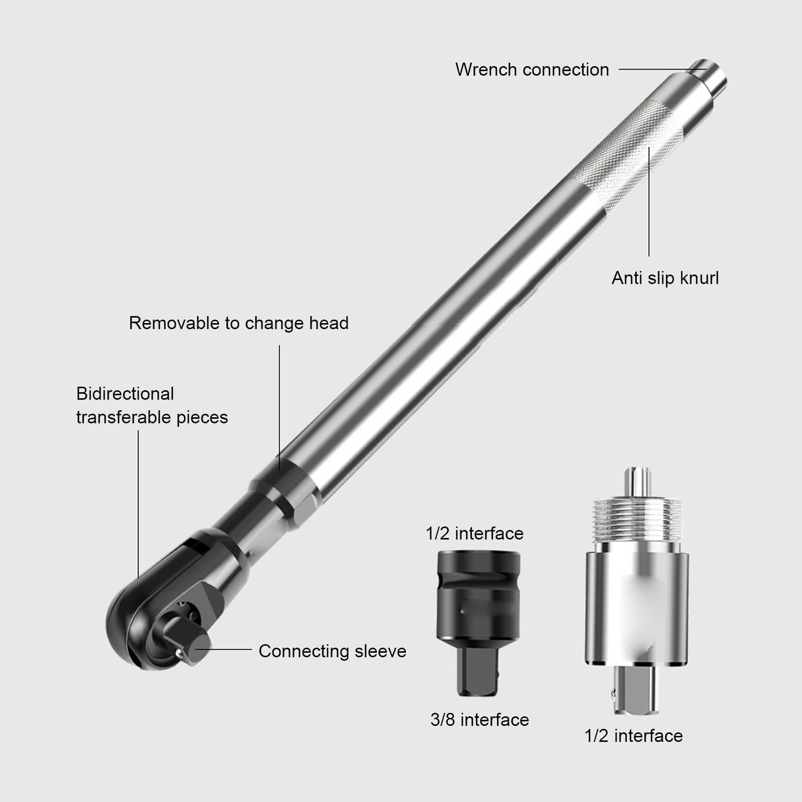 Llave de Extensión Eléctrica, Alargador de Llave de Trinquete 450mm, Adaptador de Acero Aleación CRV para Espacios Apretados y Trabajos de Montaje