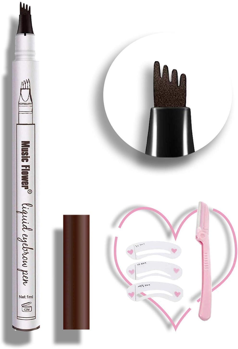 4 Point Eyebrow Pen, Micro Ink Tat Brow Pen Waterproof Eyebrow Pencil With Micro-Fork Tips for Daily Natural Eye Brown Makeup (Dark Brown/ Chestnut)