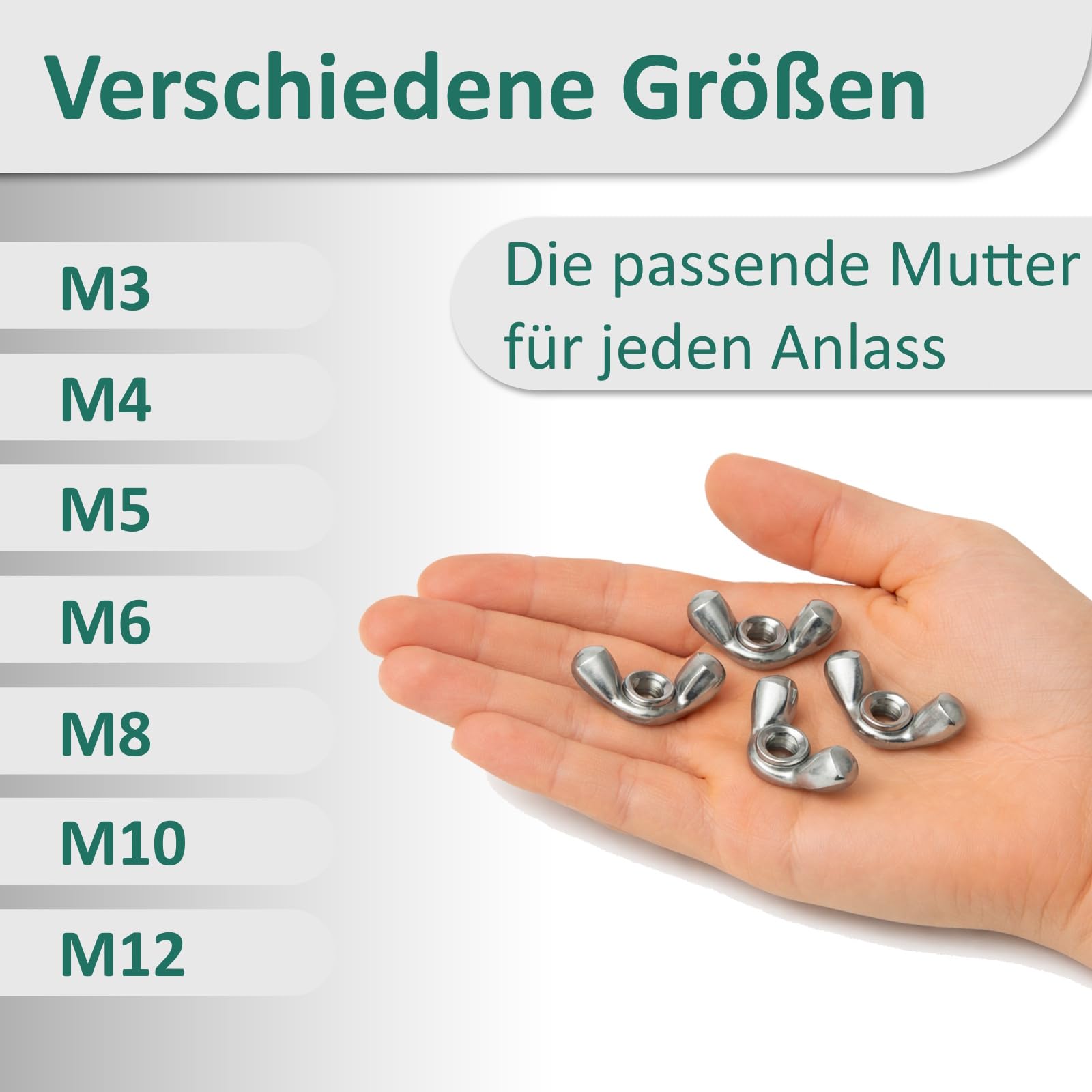 DSM – Flügelmuttern M6 ähnl. DIN 315 – amerikanische Form – Edelstahl A2 – Wing Nut, Schmetterlingsmutter – rostfreie Flügelmutter zur universellen Nutzung – 100 Stück