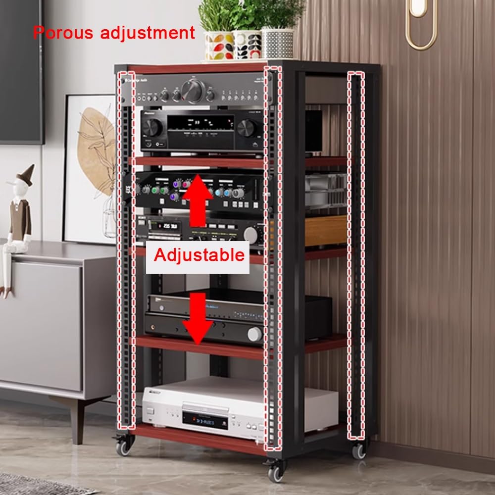Supporto AV Ma a 4 livelli con ruote in noce o rack per proiettore PS5 console di gioco DVD giradischi HiFi Ste cabinet (altezza 81,3 cm, 4 livelli)