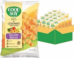 Caixa de Salgadinhos Sem Glúten Sem Leite Sem Lactose Com Legumes sabor queijo GoodSoy Snacks - 20 unidades de 25g