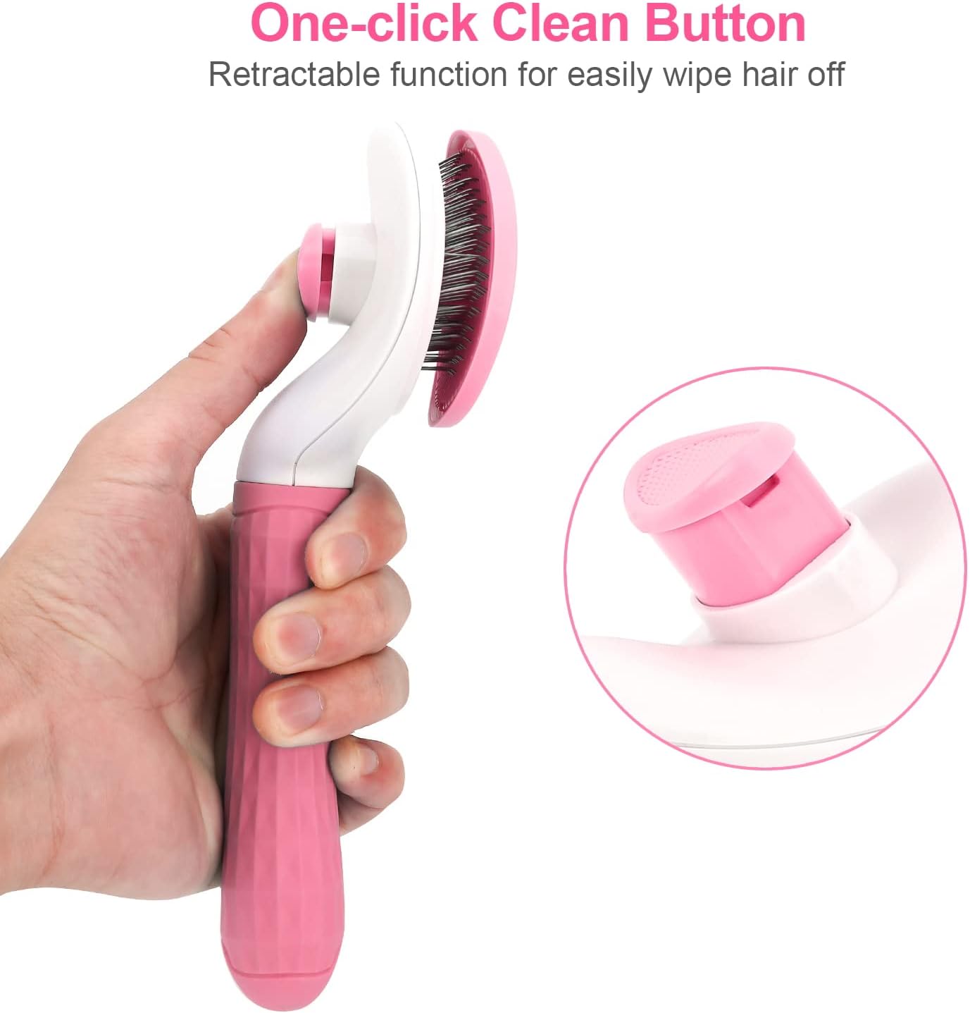 Depets Self Cleaning Slicker Brush, Dog Cat Bunny Pet Grooming Shedding Brush - Easy to Remove Loose Undercoat, Pet Massaging Tool Suitable for Pets with Long or Short Hair Pink - Image 3