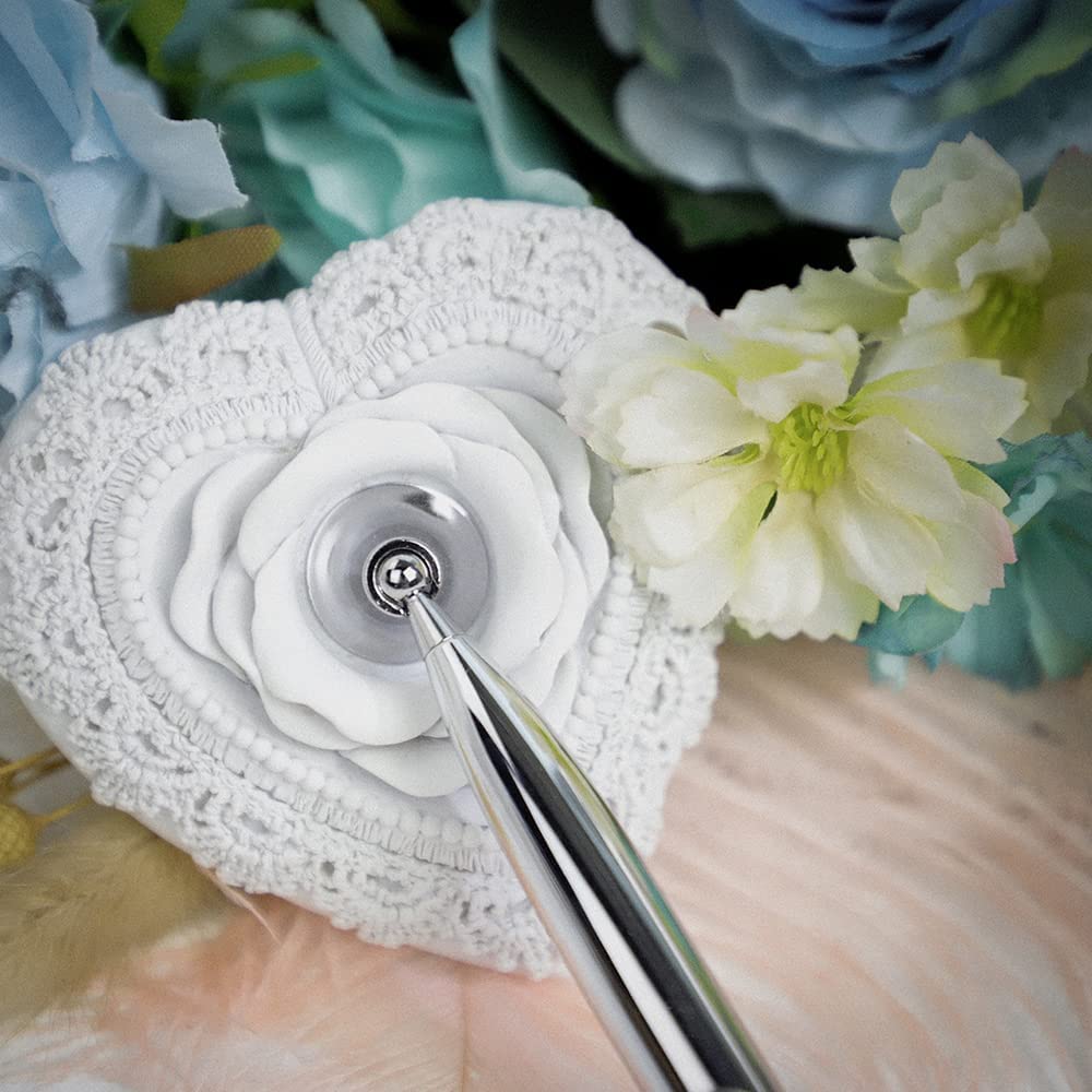 OPENDGOAntique Europe style Pen Holders Feather Quill Pen Stand Base Office School Supplies,Desktop Pen Holders For Wedding Party or Decoration (White rose base)