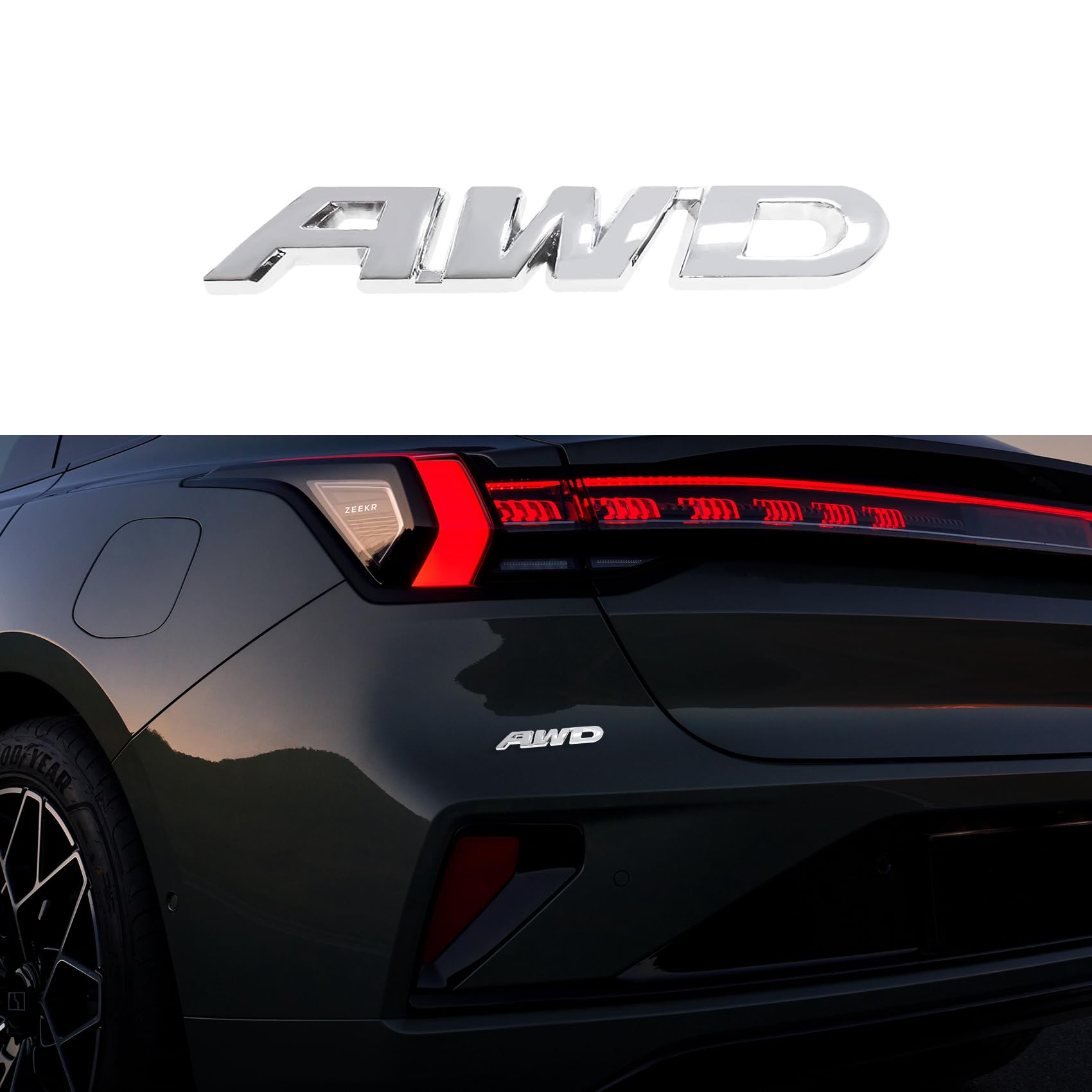 AWD Emblem Sticker, AWD Decals, 3D Metal Letter Badge Decal with Strong Adhesive, Universal Car Exterior Accessories Chrome Tailgate Side Badge Stickers Compatible with Vehicle, SUVs, Trucks