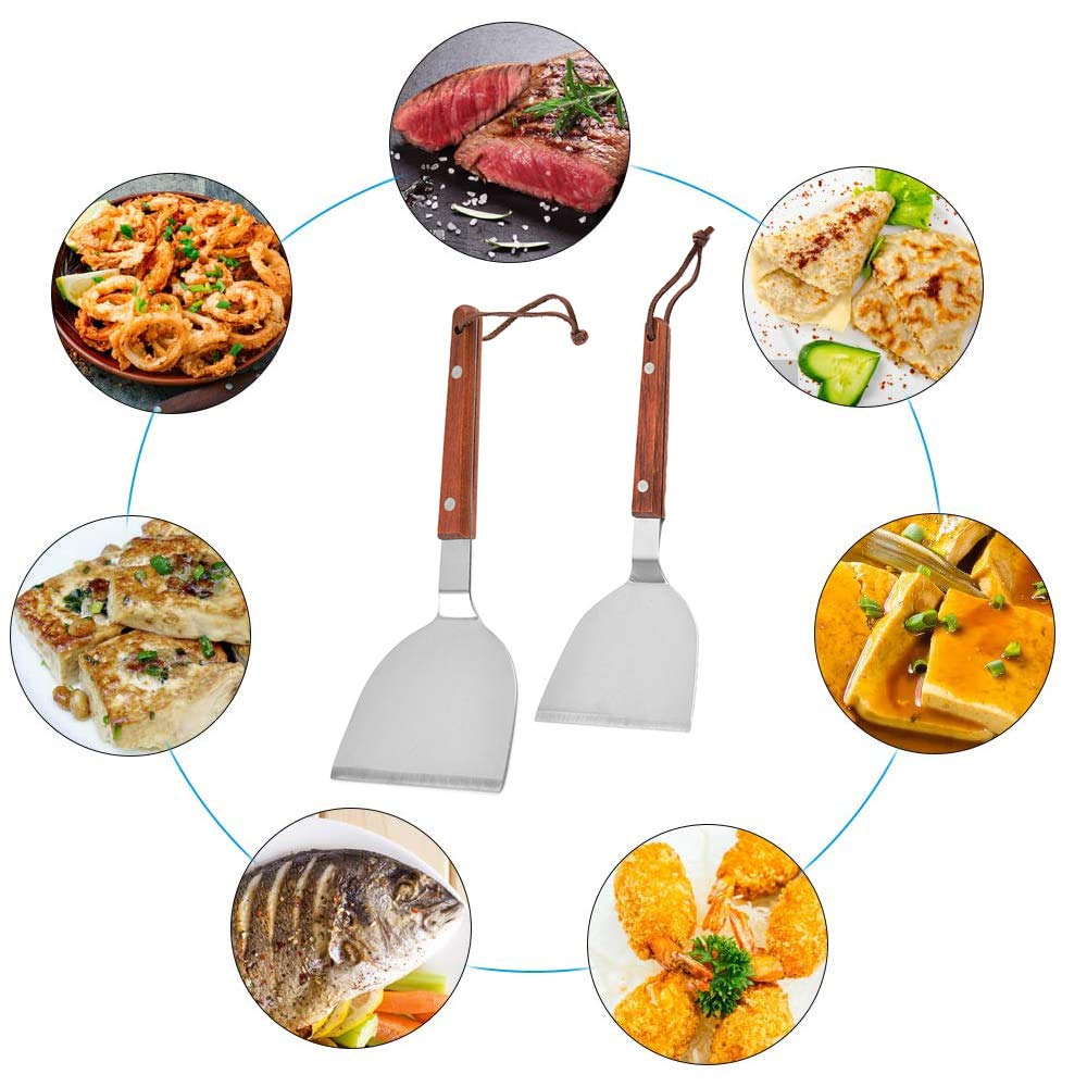 2 Piezas Espátula Parrilla Barbacoa, Utensilios Barbacoa, Accesorios Barbacoa, Kit Barbacoa, Acero Inoxidable Múltiples Fines Espátula Teppanyaki para Parrillas Teppanyaki, Hamburguesas Filetes