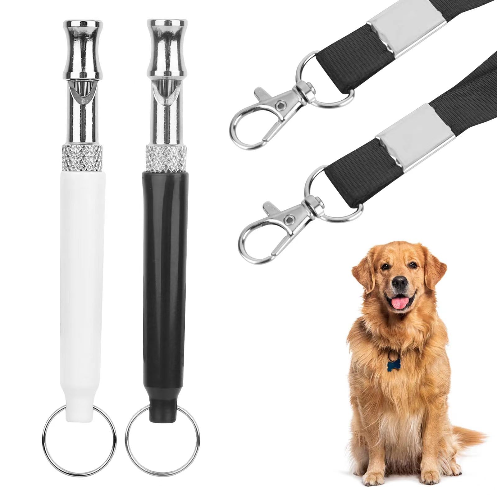 Lot de 2 De Sifflet Chien,Sifflet Ultrason Chien Anti Aboiement Fréquence Réglable Professionnelle, Haute Fréquence, Silencieux, avec Cordon pour L'éducation des Chiens