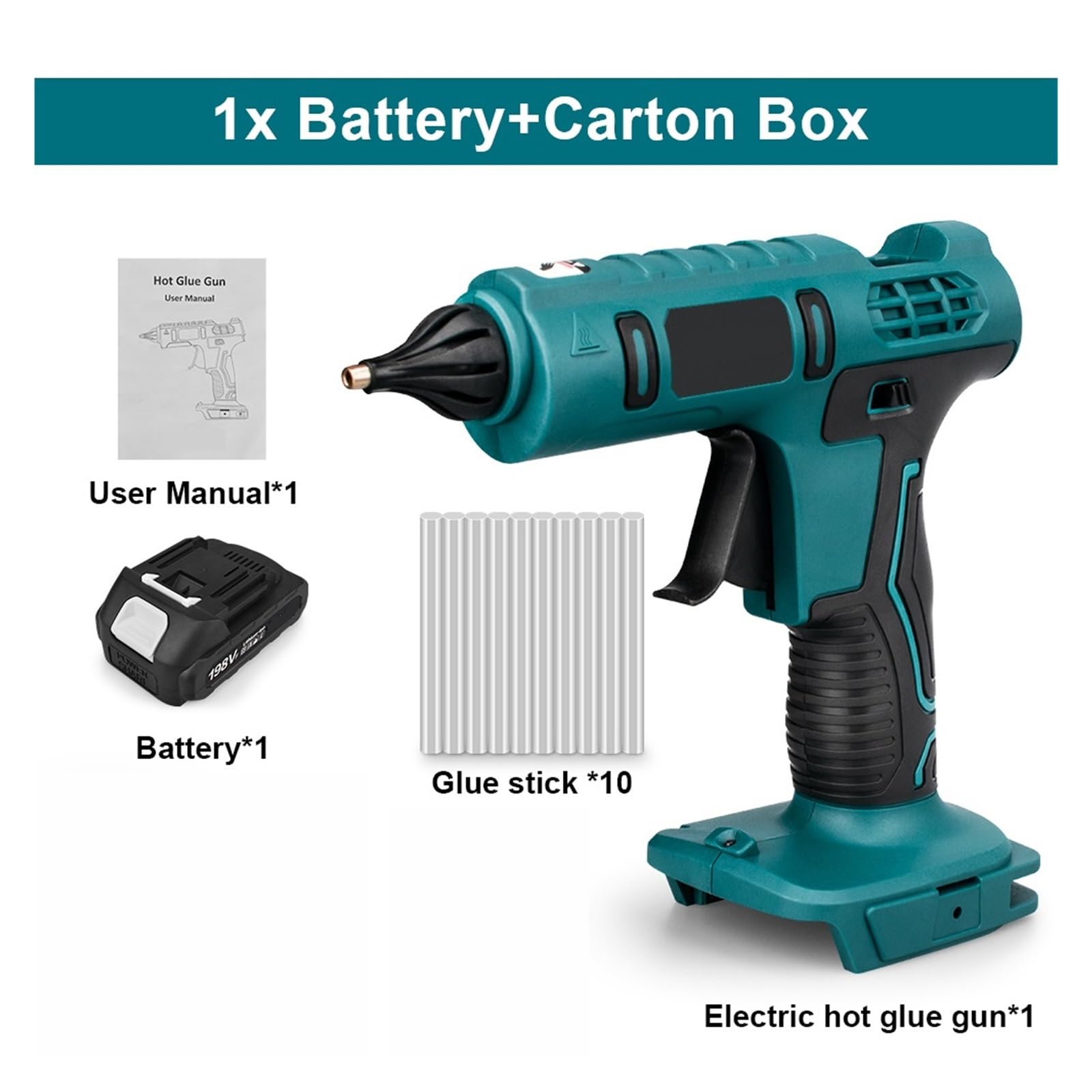 Pistola De Pegamento Caliente Eléctrica, Pistola De Calor Inalámbrica, Batería De Silicona Caliente, Herramienta Manual De Bricolaje For Batería De 18V Con 10 Adhesivos Termofusibles(1 x Battery Set)