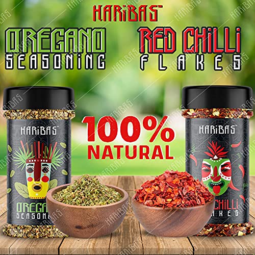 Image of HARIBAS Combo Of Red Chilli Flakes&Oregano Sprinkler,100Gram Each,Natural Ingredients,Chilli Flakes&Oregano Seasonings 100% Pure,Vegetarian Pizza,Pasta,Sandwich Uses,Same Taste Every Time