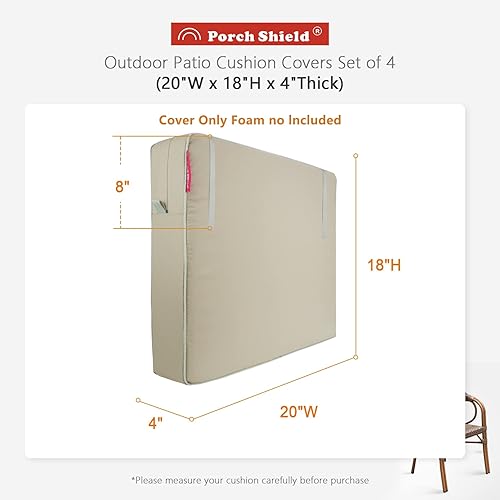 Miniatura 6 de Porch Shield Juego de 4 fundas de cojín para exteriores, impermeables, resistentes a la decoloración, fundas de cojín para sillas de patio, 20 x 18