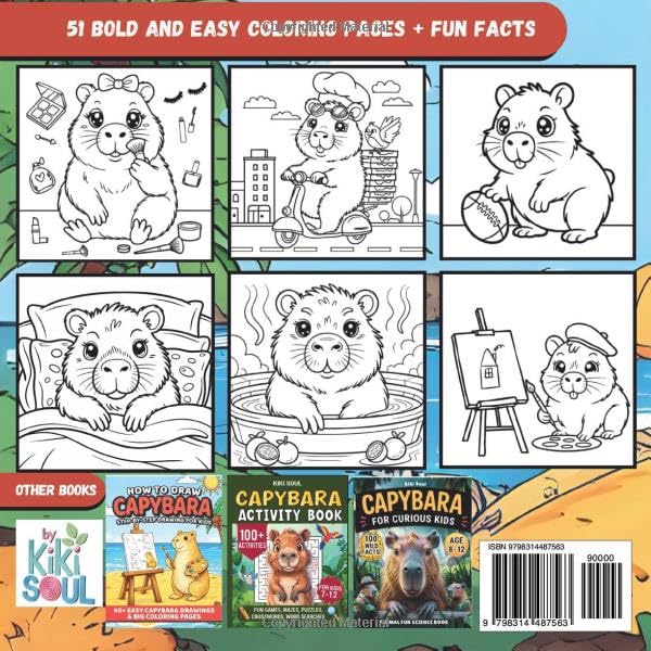 Capybara Coloring Book. Capy Days: 51 Unique Images and Animal Fun Facts | Kawaii Style | Bold and Easy | Gift for Kids, Boys and Girls! (Easter gifts ... stuff | Valentine's Day Gifts for Kids) - Image 2