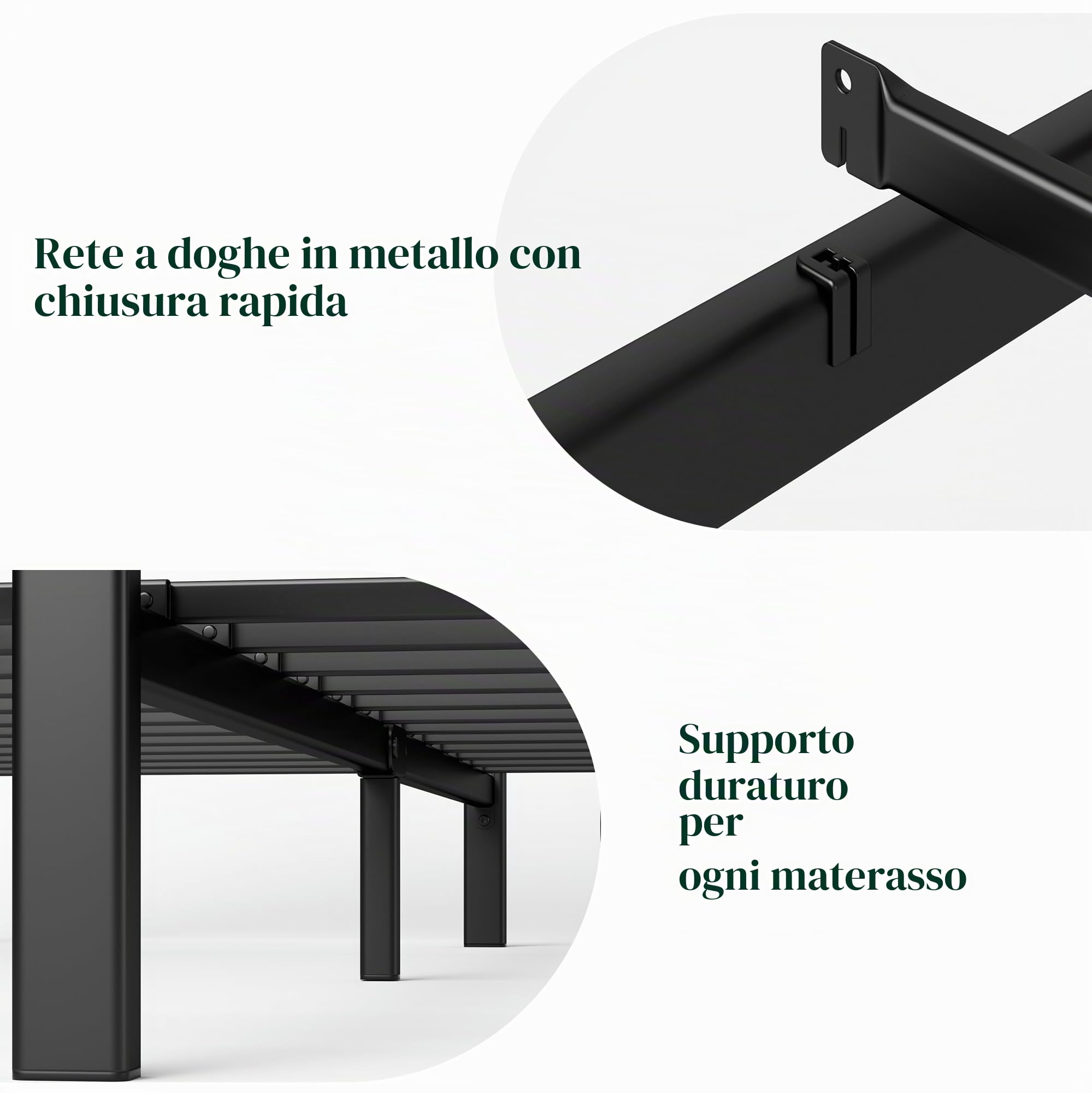 Zinus Kai - Telaio per letto da 140 x 200 cm, con testiera in bambù, letto in metallo da 140 x 200 cm, con rete a doghe in metallo, piattaforma alta da 25,4 cm con spazio libero sotto, non necessita