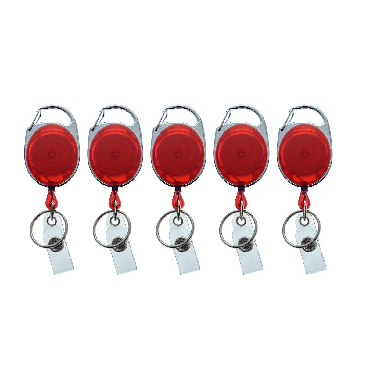 Specialist ID Carretes retráctiles premium con llavero y correa para insignia (paquete de cinco), Rojo -, 5 Pack