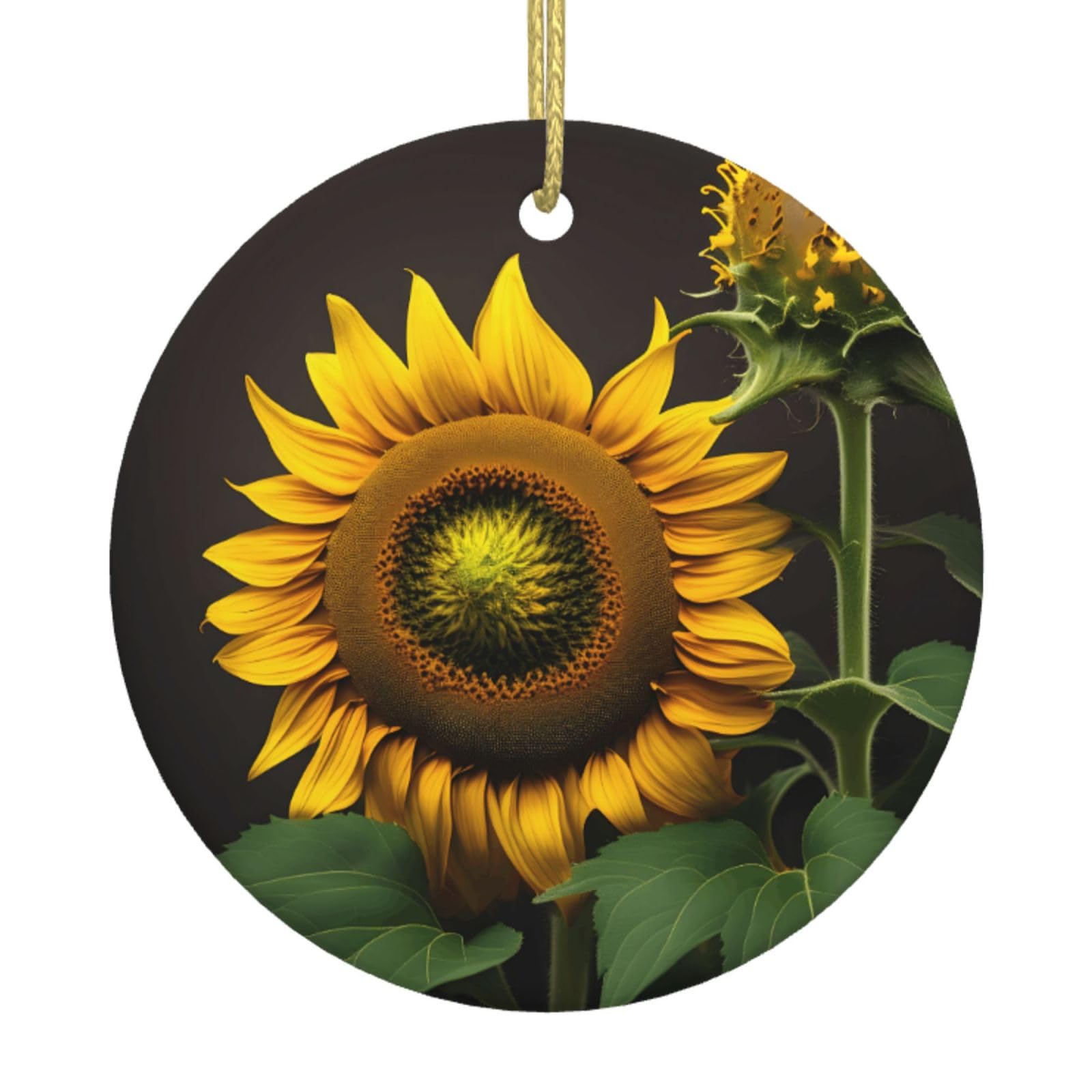 Sunflowers In The Weeds Print Christmas Ornaments, Ceramic Hanging Ornament, Round Shape Decorations