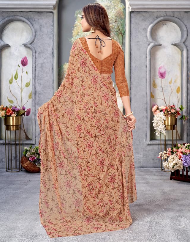 Image of SIRIL Women's Floral Printed Georgette Saree With Unstitched Blouse Piece