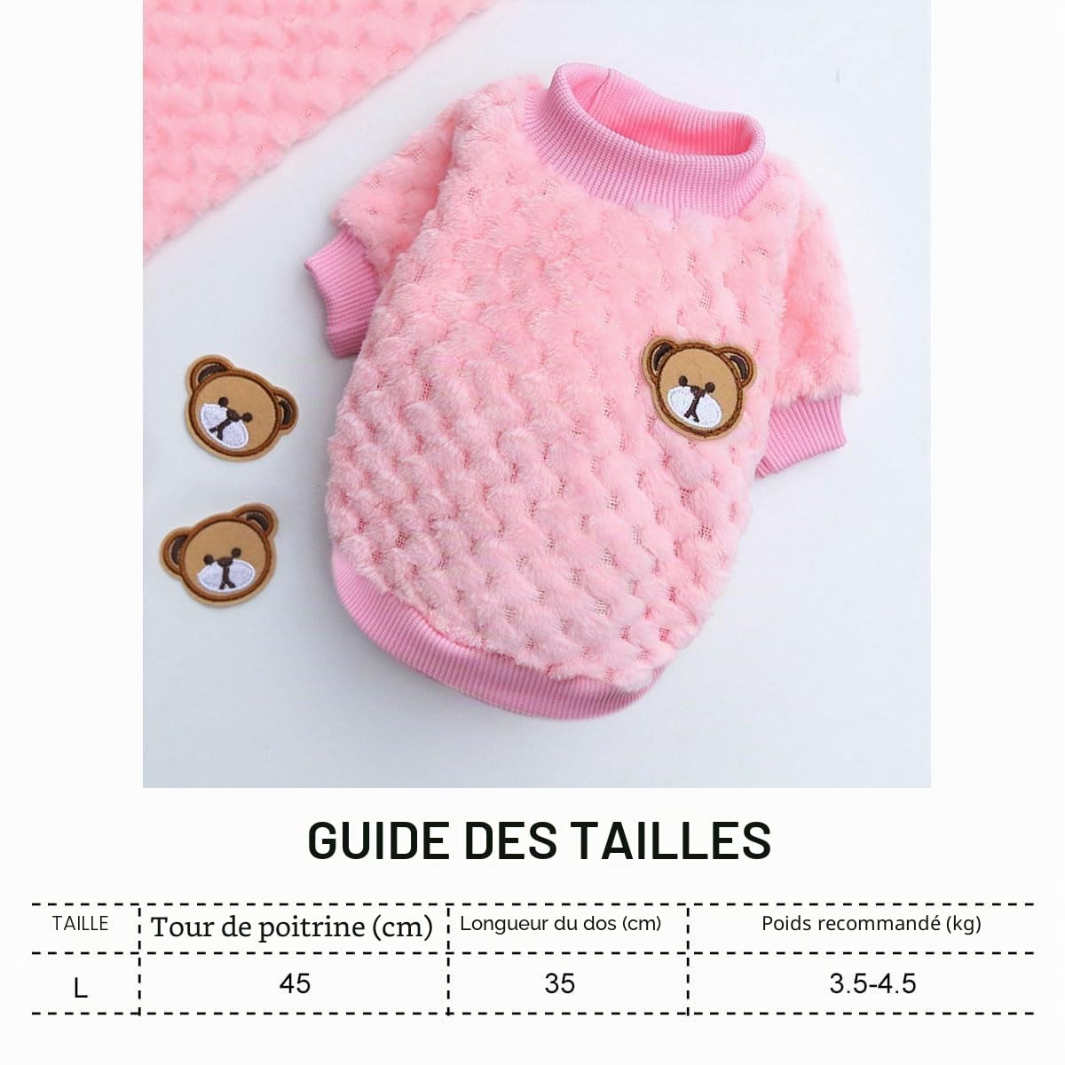 Pull pour Petit Chien/Chat, Pull-Overs en Polaire pour Petits Chiens, Pull d'hiver Manteau en Polaire, Manteaux d'hiver pour Chien//Chat, Manteau d'hiver Chaud Doux et Pelucheux, L, Rose