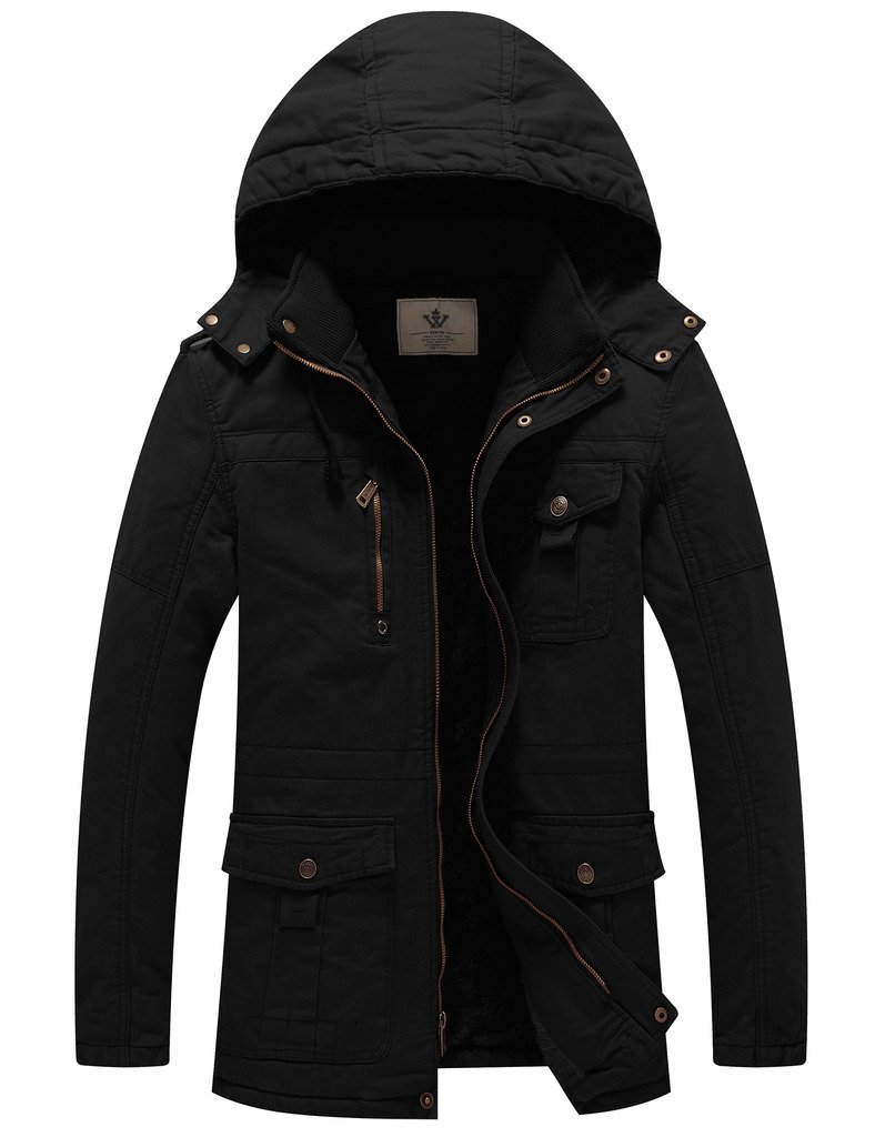 WenVen Chaqueta de Algodón para Hombre a Prueba de Viento Parka Casual Militar Clásica Parka Capucha Gruesa Extraíble con Pelo Cazadora Entretiempo Bolsillos Múltiples