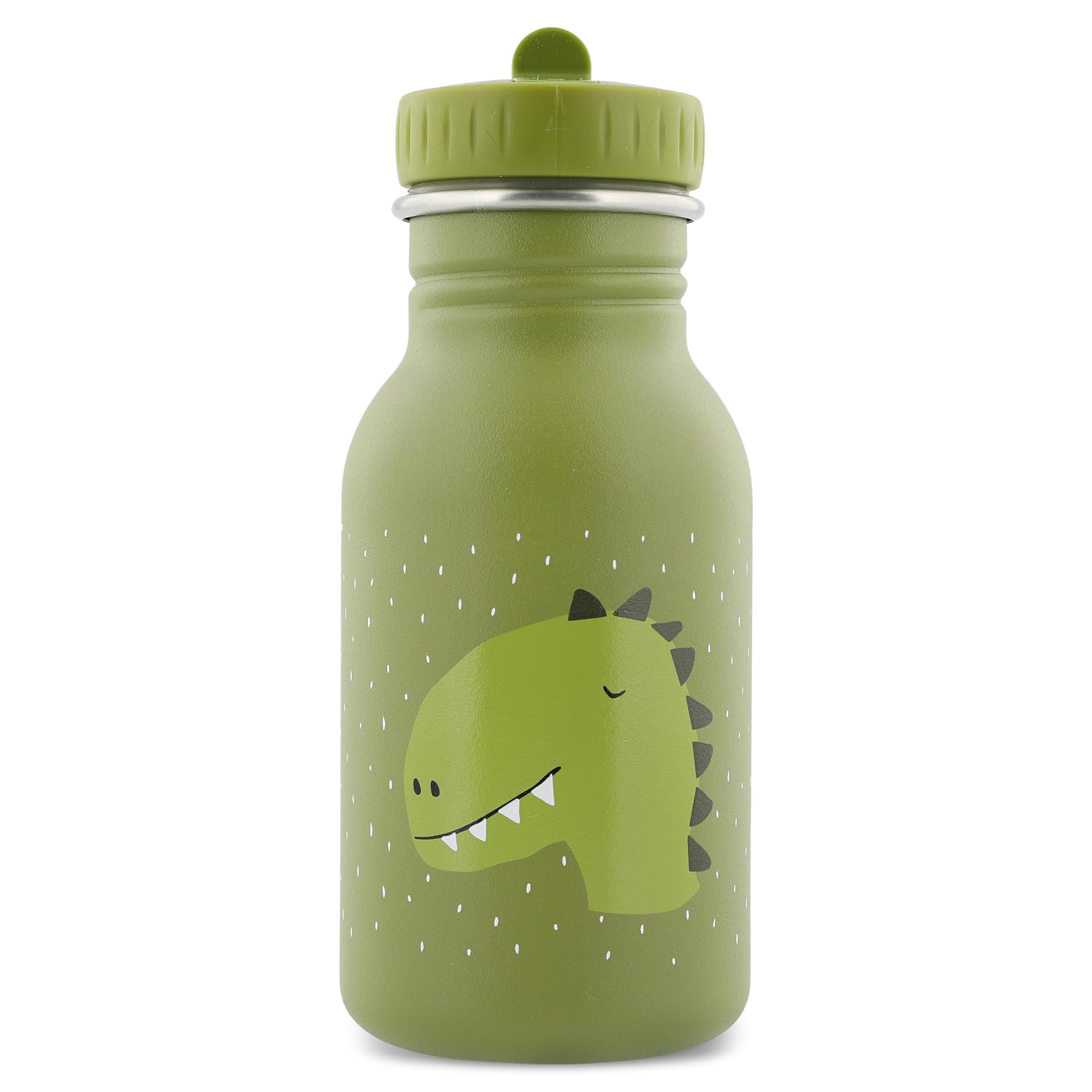 Drinking Bottle - Mr. Dino - 350ml Stainless Steel Water Bottle for Kids - Green - Leakproof - Eco-Friendly and BPA-Free