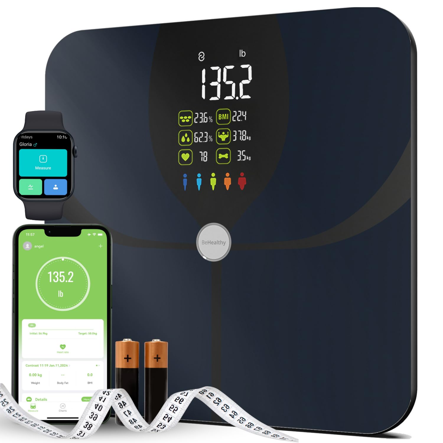 Body Fat Smart Bluetooth Scale, 16 Body Composition Analyzer, Smart Scale with BMI, Fat Percentage, Muscle Mass, Large LCD,Syncs with iOS/Android Fitness Apps, 400 lbs Capacity - Dark Blue