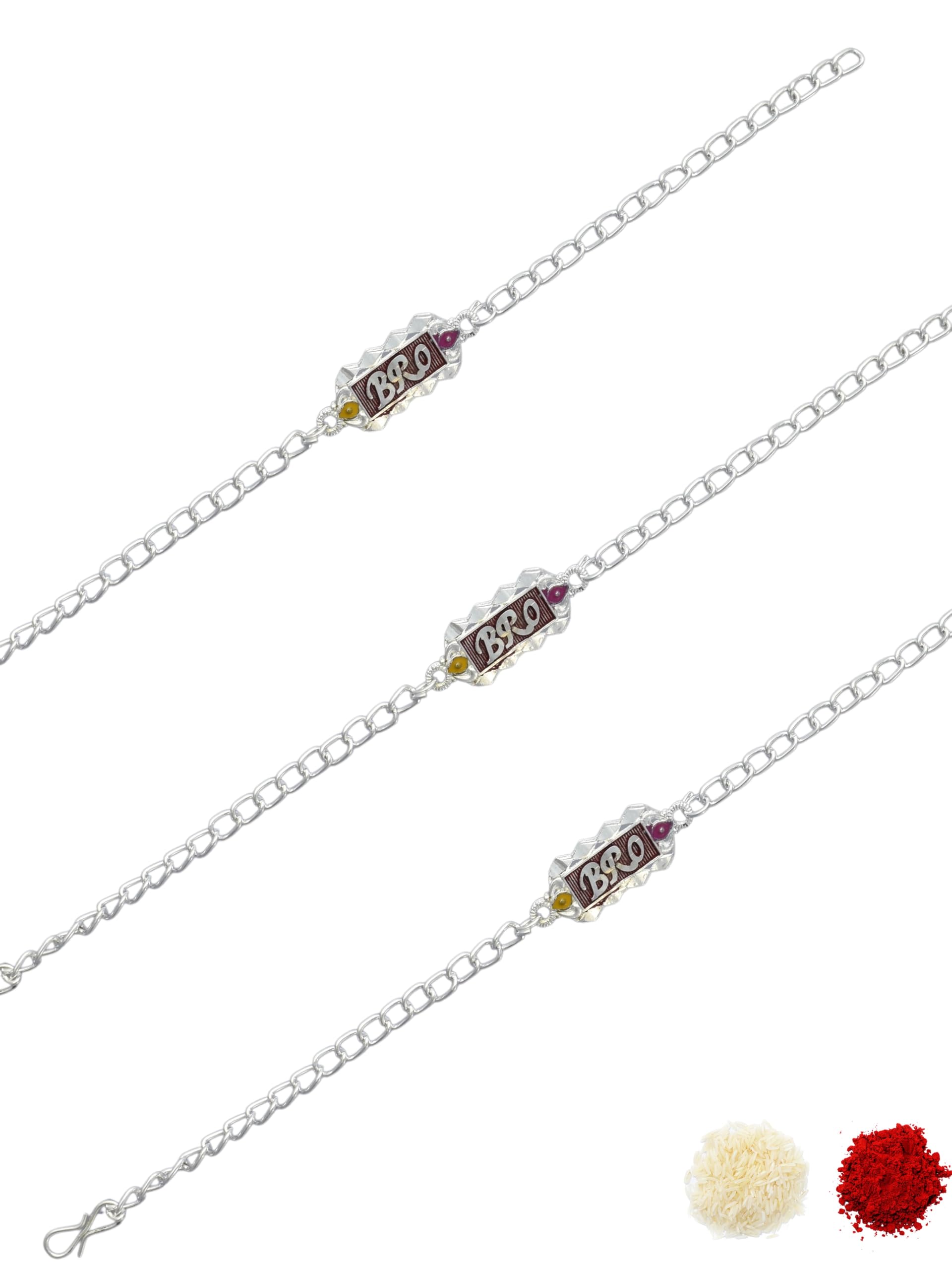 Premium Multi-coloured Minakari Finish Silver-Plated Pack of 3 Bracelet Type Chain Stylish Rakhi for Raksha Bandhan for Brother, Bhai, Bhaiya, with Roli Chawal and Greeting Card-104-image-36
