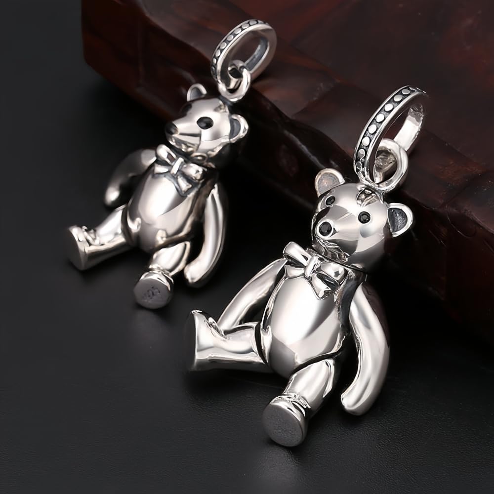 ForFox Ciondolo Orso Orsacchiotto Teddy Bear in Argento Sterling 925 per Uomo Donna