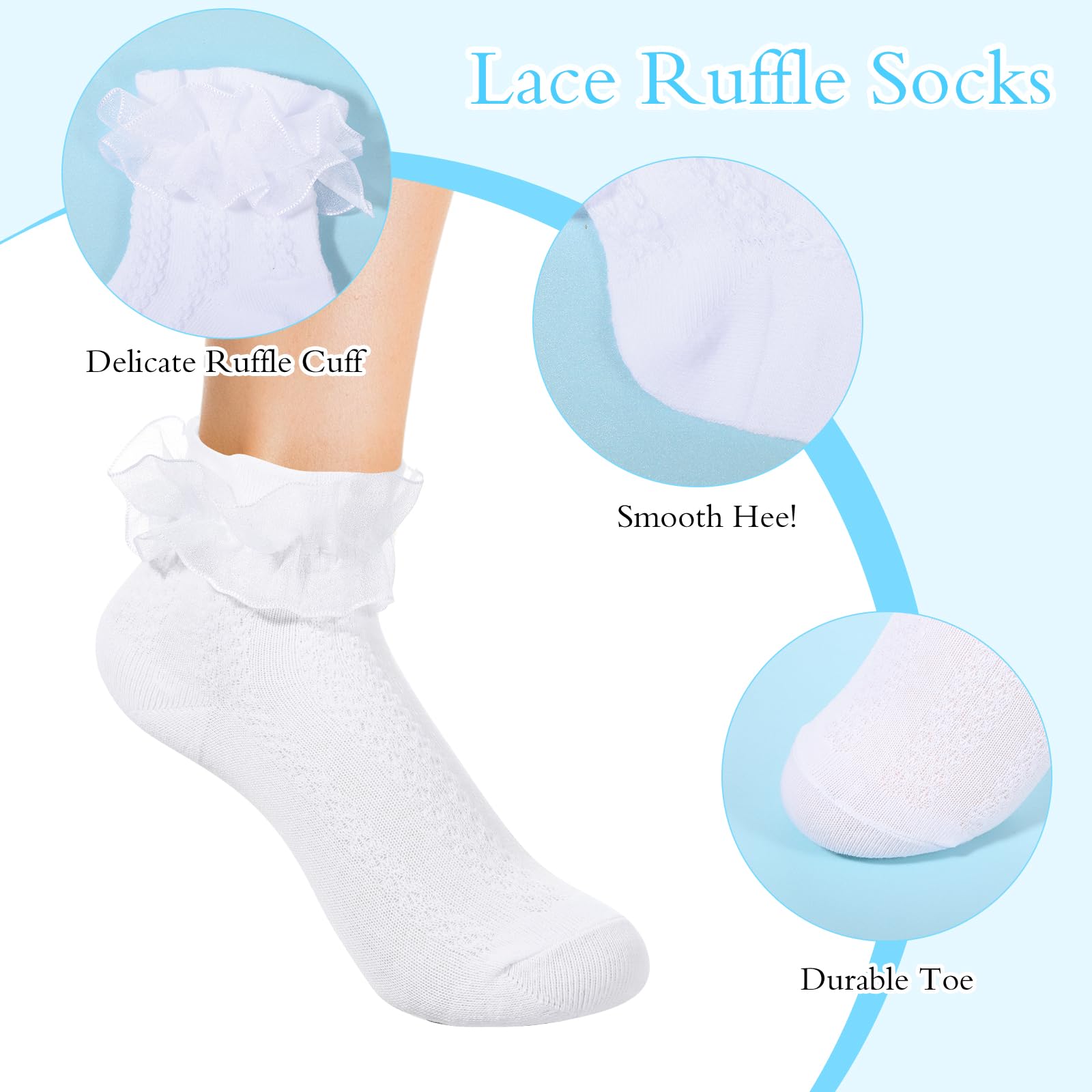 DIVINA VITAE 3 Paar Rüschensocken Ballet Socken Rüschen Damen Spitze Elastisch Söckchen Kleinkind Weiße Lace Socken für Kinder Partykostüm Abschlussball (30–34)