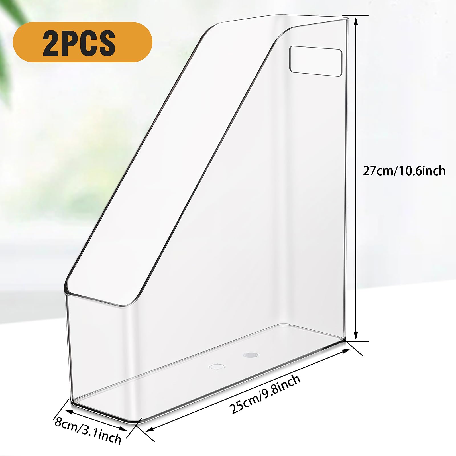 MAQUITA Magazine Holder, 2 Pack Acrylic Magazine File Holder,A4 Vertical File Organizer with Handle for Desk,Clear Document Rack File Folder Storage Bin