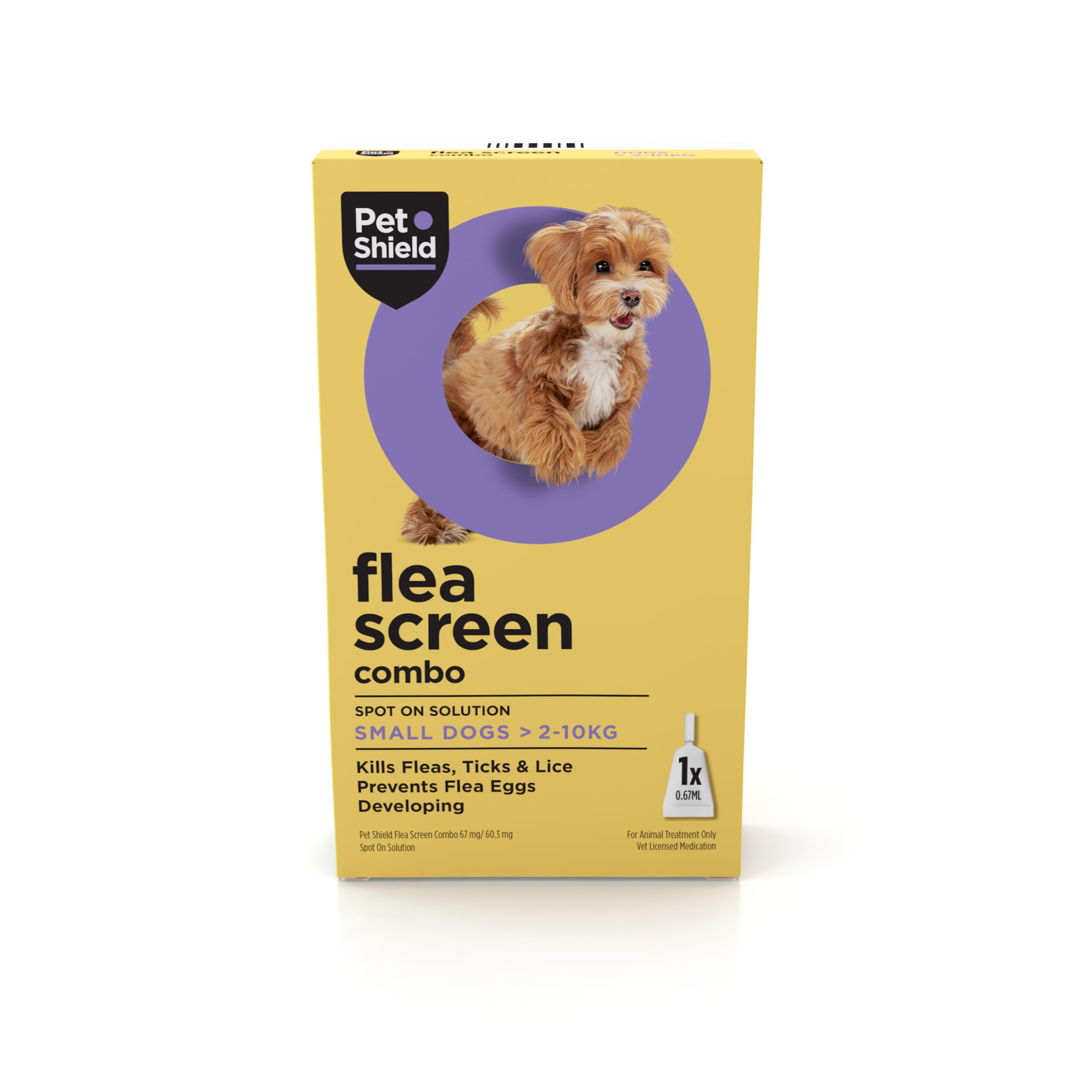 Pet Shield Flea Screen Combo Small Dogs, 1 Pipette - Spot-On Flea Treatment for Small Dogs & Puppies Over 8 Weeks Old (2-10kg) - Kills Fleas, Flea Eggs, Ticks - Provides Up to 8 Weeks Protection