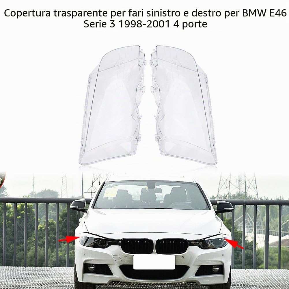 KIMISS 1 paio di Faro anteriore copriobiettivo,fari anteriori sinistro e destro copriobiettivo trasparente per E46 3 serie 1998-2001 4 porte