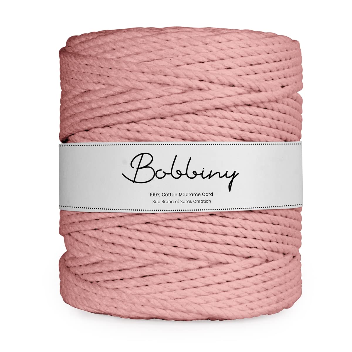 Bobbiny | 3 Ply Twisted Macrame Cotton Cord Dori (Roll Packaging) Thread for Macrame DIY and Other Projects | Peach | 3mm,100 Meter