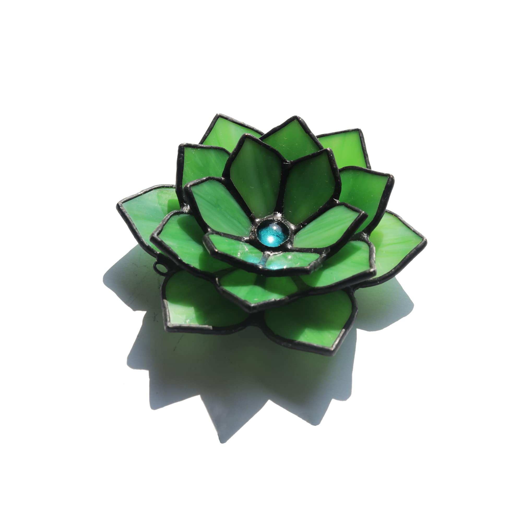 HAOSUM Artificial Succulent Plant, 1 pcs 3D Stained Glass Succulent Ornament, Handmade Faux Succulent Home Decor Gift for Mom