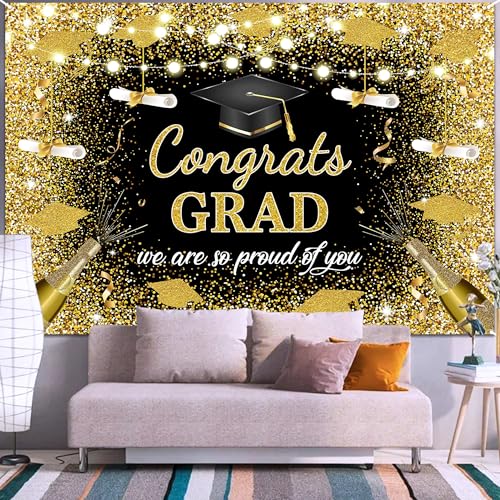 Fondo Graduación 8x6 FT Negro con Brillo Dorado miniatura 3