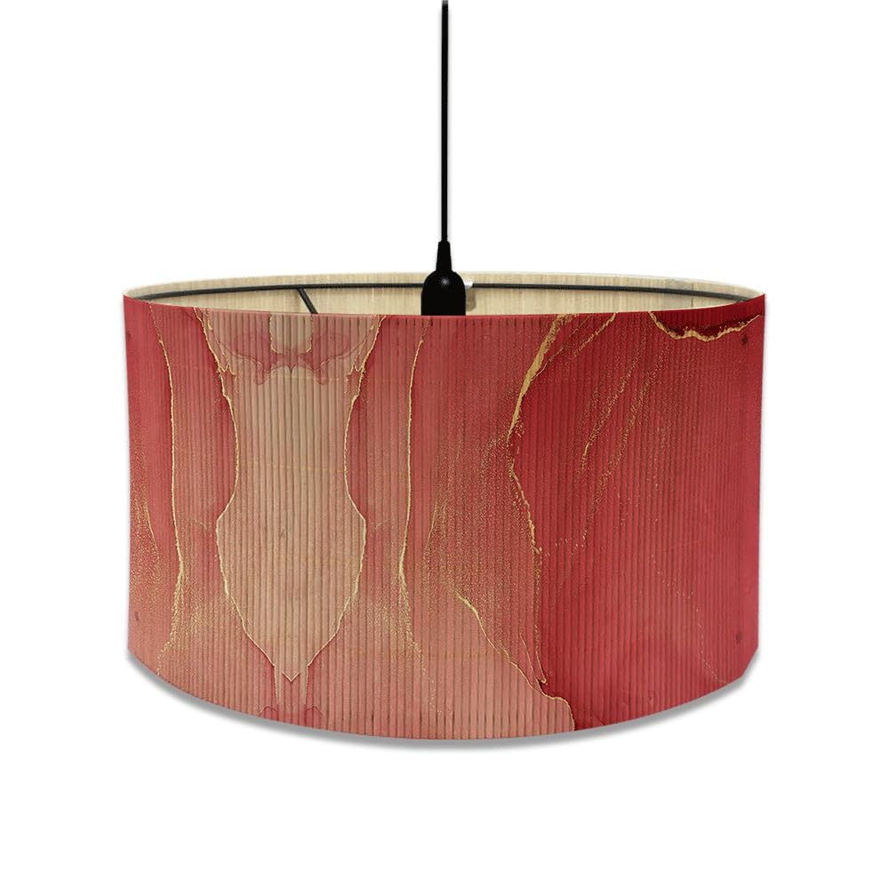 FANSU Round Drum Light Shade for Table Lamp, Modern European Marble Print Pattern Pendant Lampshades Easy Fit for Living Rooms, Bedroom, Hallways, Reading Room (30x30x23cm,Golden red)