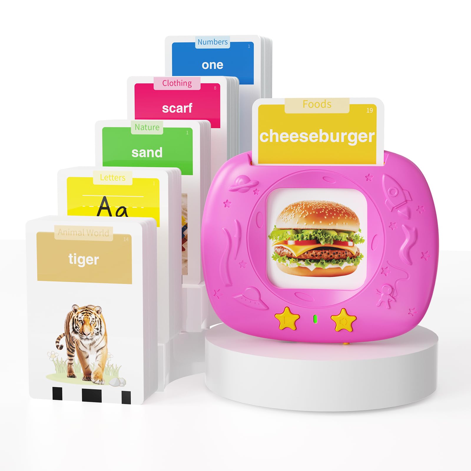 HOMESTEC Toddler Talking Flash Cards with American Accent, Pink