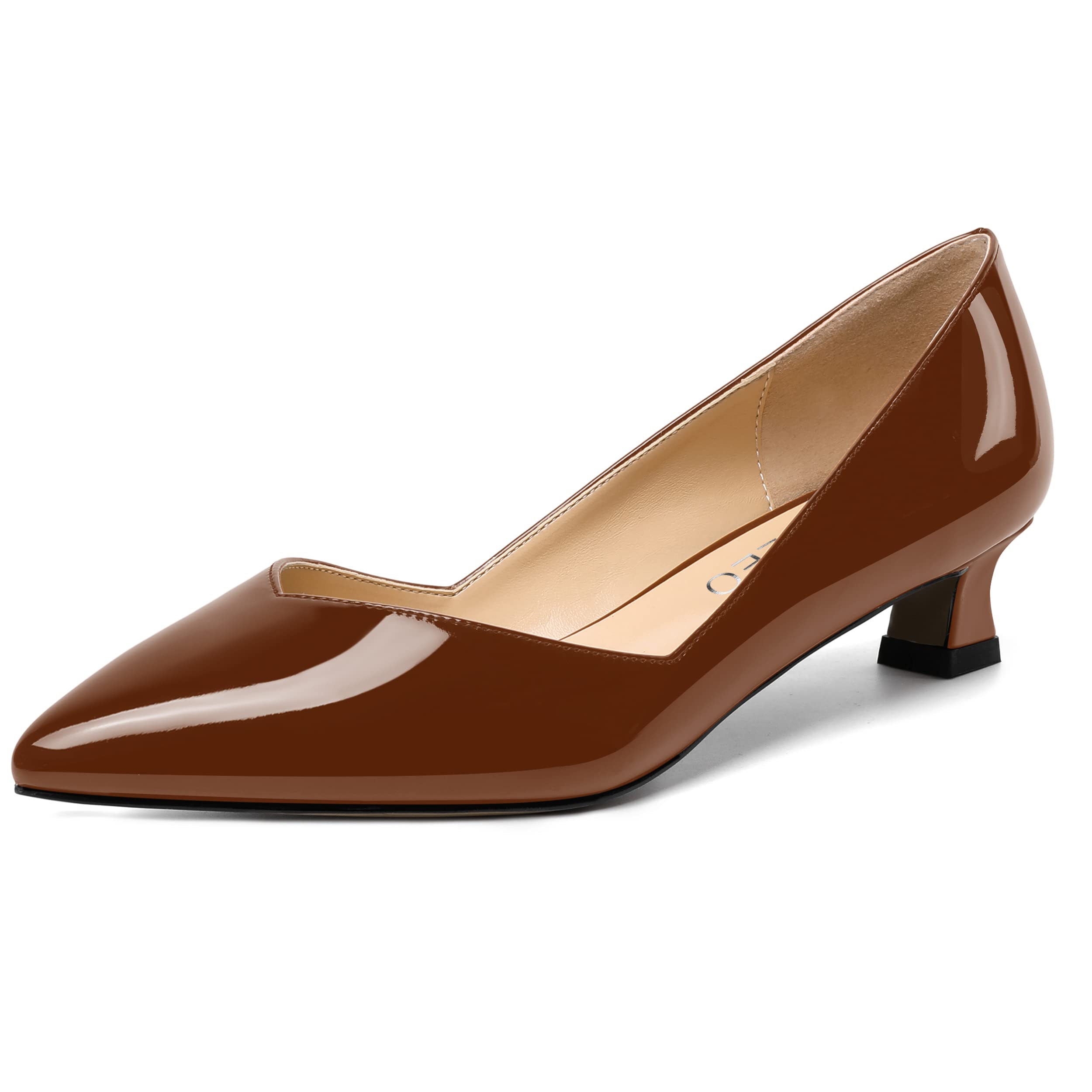 NUMALEO Womens Office Solid Patent Pointed Toe Casual Slip On Chunky Low Heel Pumps Shoes 1.5 Inch