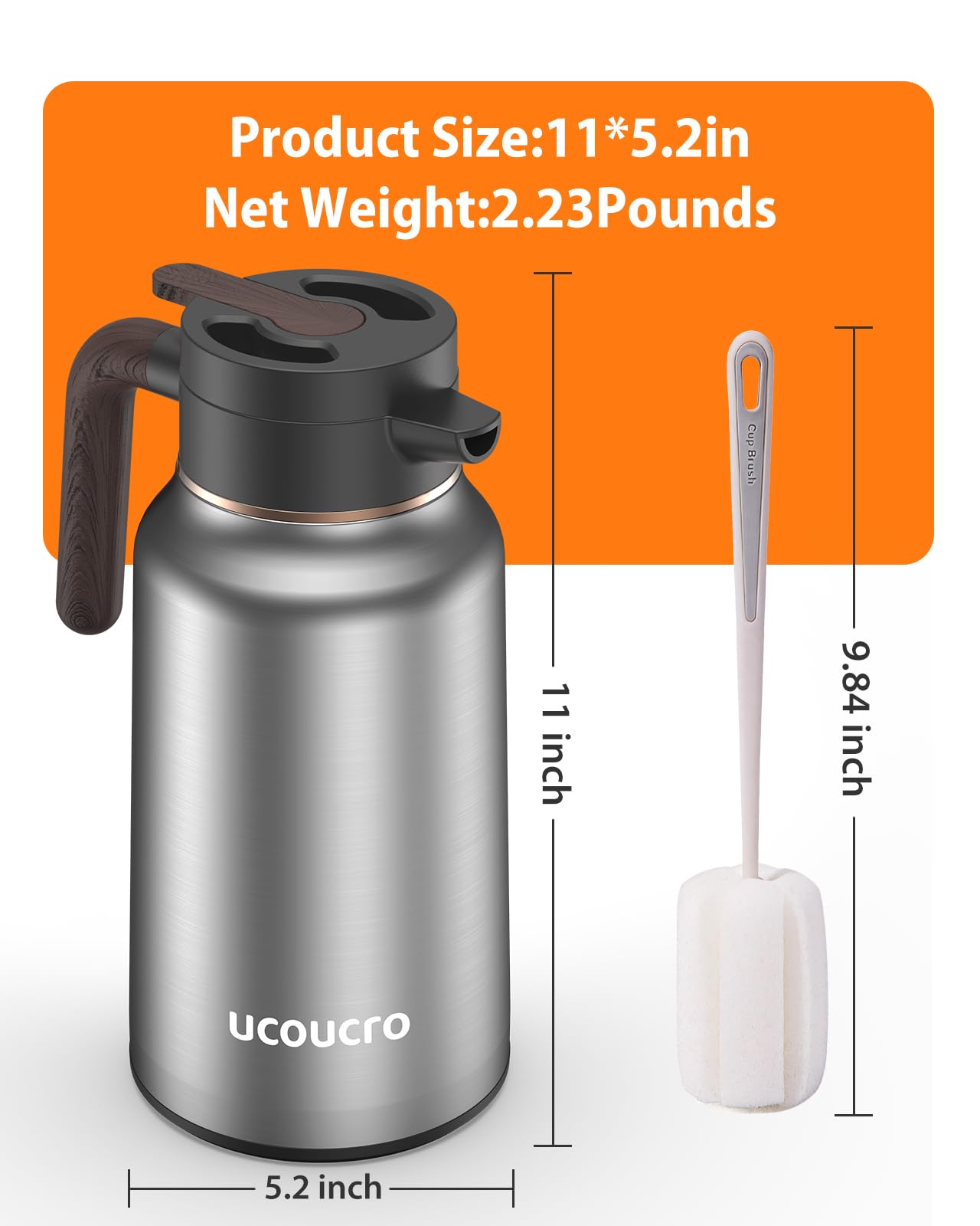 Jarra térmica de café de 70 onzas, jarra de acero inoxidable para líquidos calientes, dispensador de café aislado para mantener bebidas calientes/frías, café, té, agua, dispensador de bebidas para