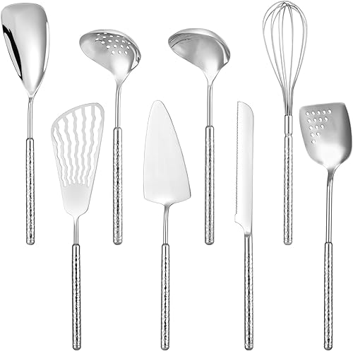 Juego de utensilios de cocina de acero inoxidable 304, 8 piezas, utensilios de cocina de lujo, cucharón profundo, espumador, espátula ranurada,