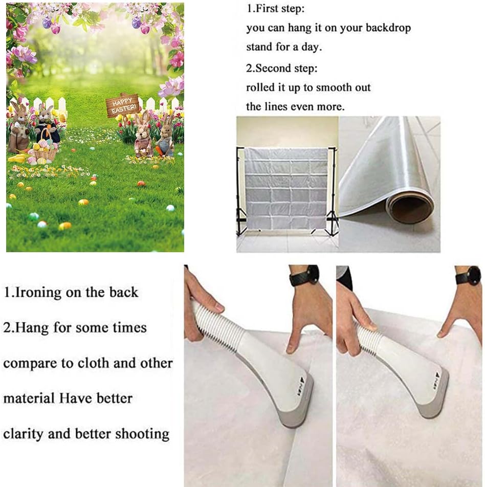 Miniatura 7 de Telón de fondo de Pascua para fotografía, 8 x 10 pies, Pascua, primavera, jardín, conejito floral, huevos coloridos, valla de hierba verde, fondo