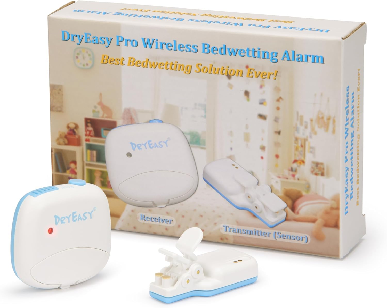 DryEasy Pro Wireless Bedwetting Alarm with New Improved Sensor, 6 Selectable Sounds, Volume Control, Strong Vibration and Compact Design for Overcoming Bedwetting