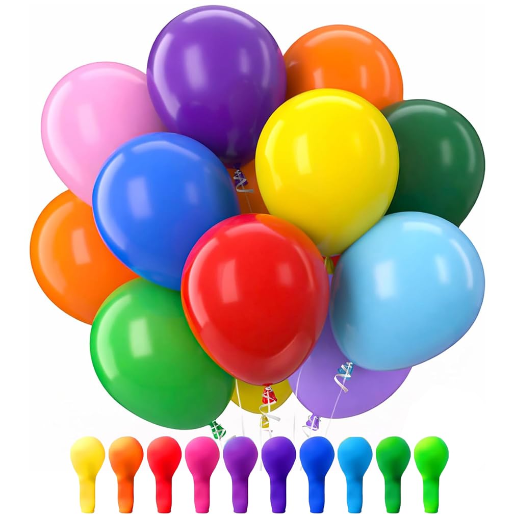 Rainbow Party Balloons,100 Pcs 10 inch Multicolour Latex Balloons Helium Bright Color Balloon for Birthday Rainbow Party Decorations Shower Wedding Graduation - Multicolored