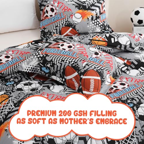 Image of Yibeizi Grey Sports Comforter Set for Boys Twin Baseball Bedding