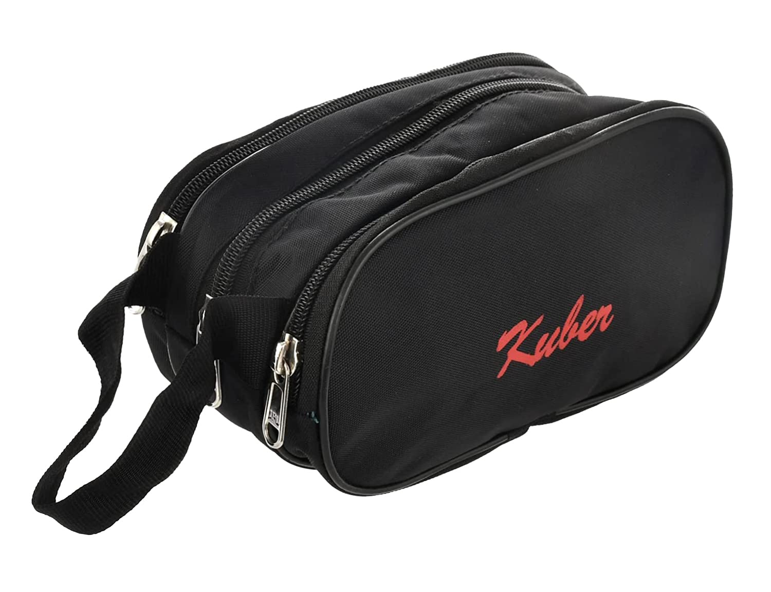 Kuber Industries Rexine Lightweight Travel Toiletry Bag Shaving Kit with Carrying Strap (Black) 54KM4281-image-45