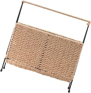 Alipis Woven Magazine Basket Standing Magazine Rack Floor Decorative Magazine Storage Basket Bin Farmhouse Book Basket Newspaper Holder for Home Office Desk