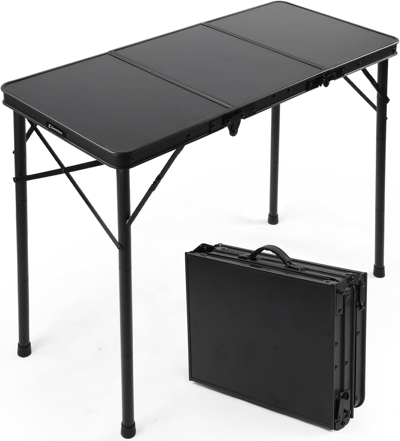 3ft Folding Camping Table, Folding Table with 3 Adjustable Height, Portable Table with Handle, for Outdoor, Backyard, BBQ, Picnic, Cooking, RV, fits 2–4 People, Black