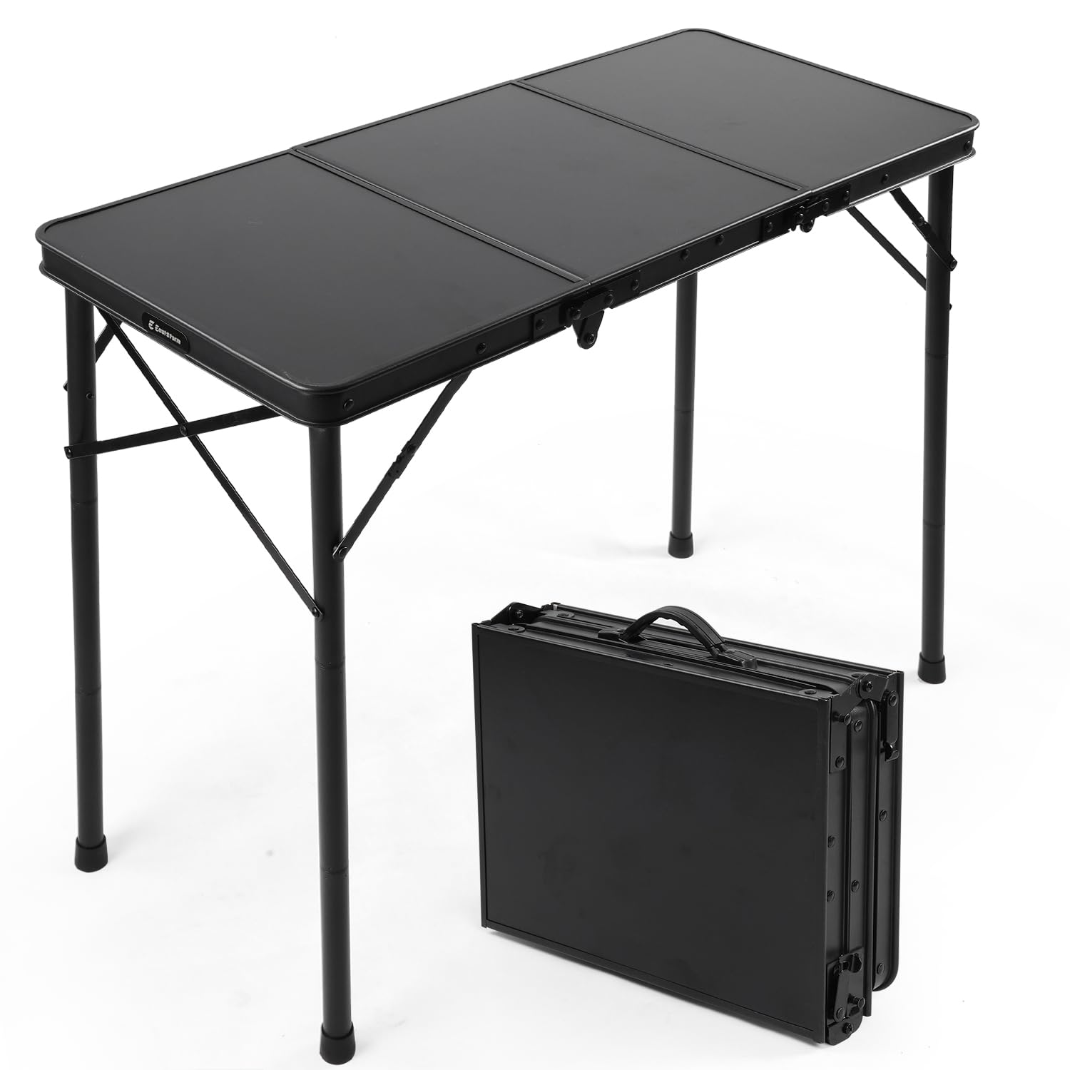 Photo 1 of ***Damaged Leg***E EASTSTORM 3ft Folding Camping Table, Folding Table with 3 Adjustable Height, Portable Table with Handle, for Outdoor, Backyard, BBQ, Picnic, Cooking, RV, fits 2–4 People, Black