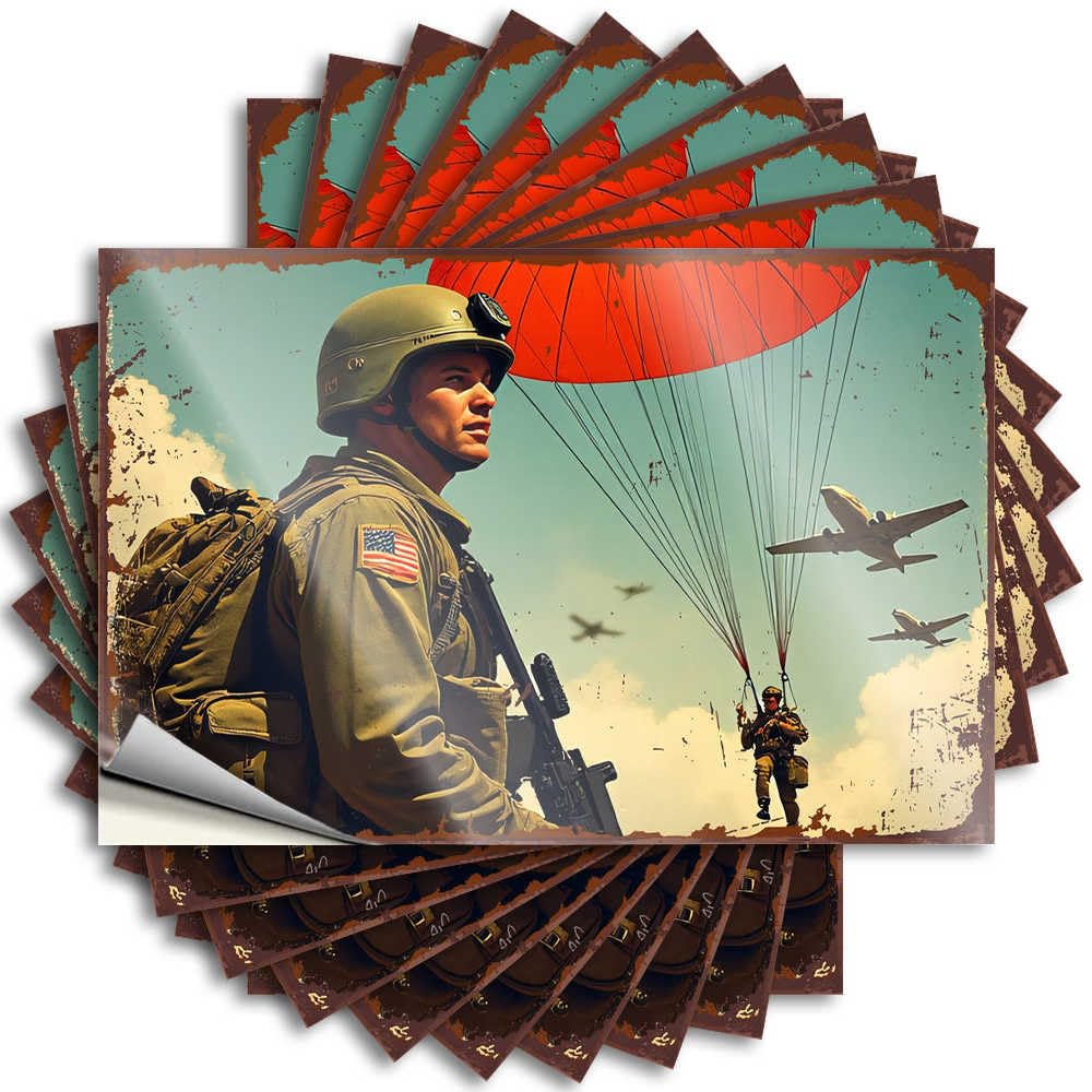 Bumper Coastal Beer Decor Hard Paratrooper in Action: A Dynamic Military Scene - No Residue Decals for Beer(12X18CM)