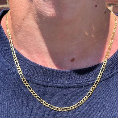 Genuine Solid 1/20 14K Yellow Gold Figaro Link Chain Necklace 3 mm 20 Inch for Men and Women3