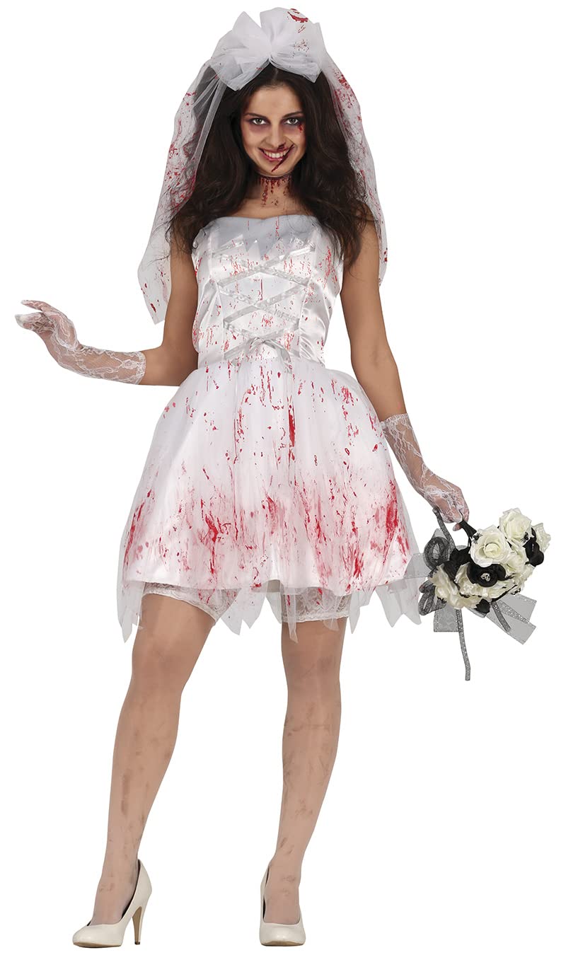 FIESTAS GUIRCA Killer Bride Halloween Costume Adult Women - Adults Fancy Dress Costumes Women including Bloody Wedding Dress and Veil Size L 14-16