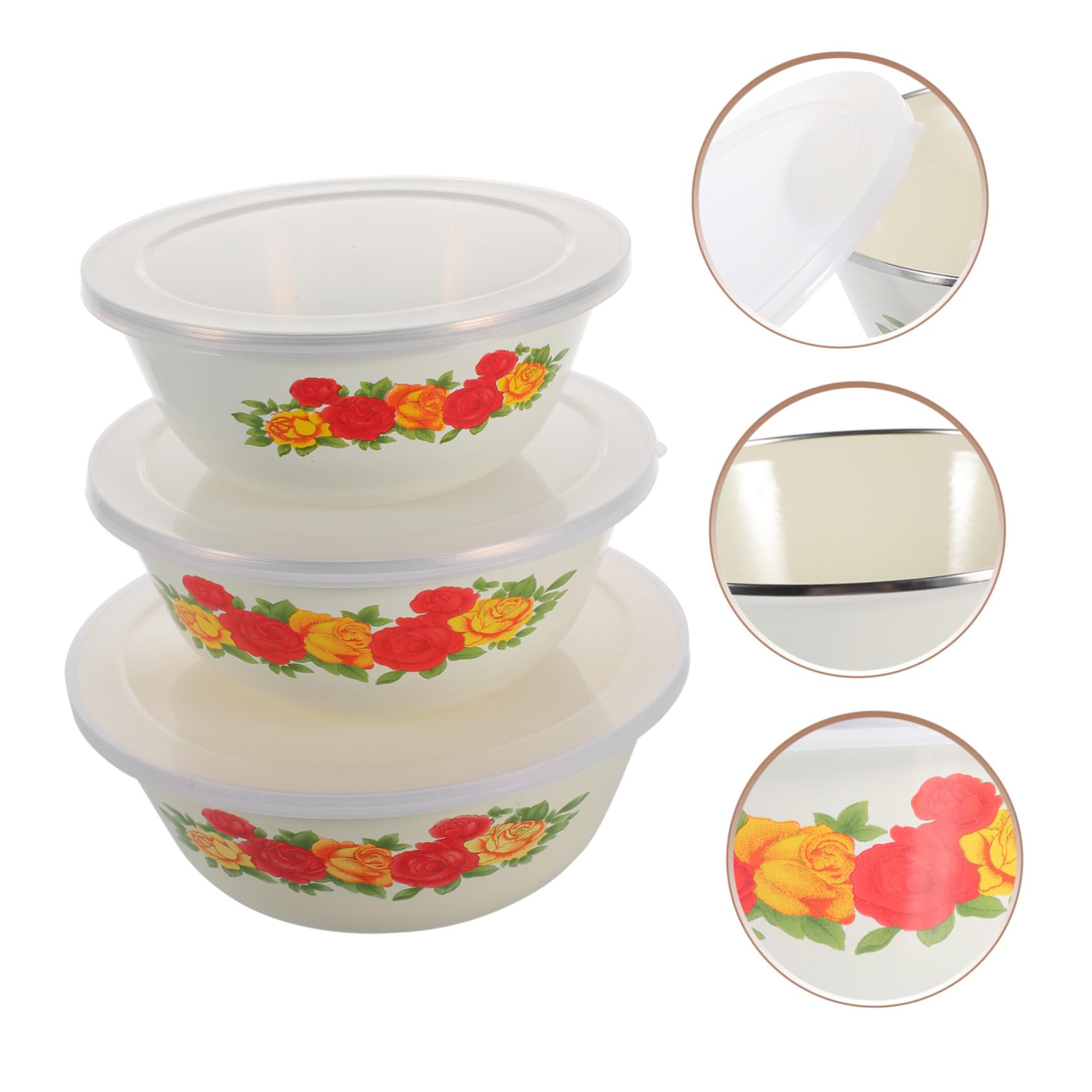 Sosoport Ciotole Smaltate Per Mescolare e Insalatiere 3 Pezzi 16-20 Cm Con Coperchio, Ciotole Profonde Per Noodles e Insalate, Resistenti e Facili Da Pulire Per Uso Quotidiano in Cucina