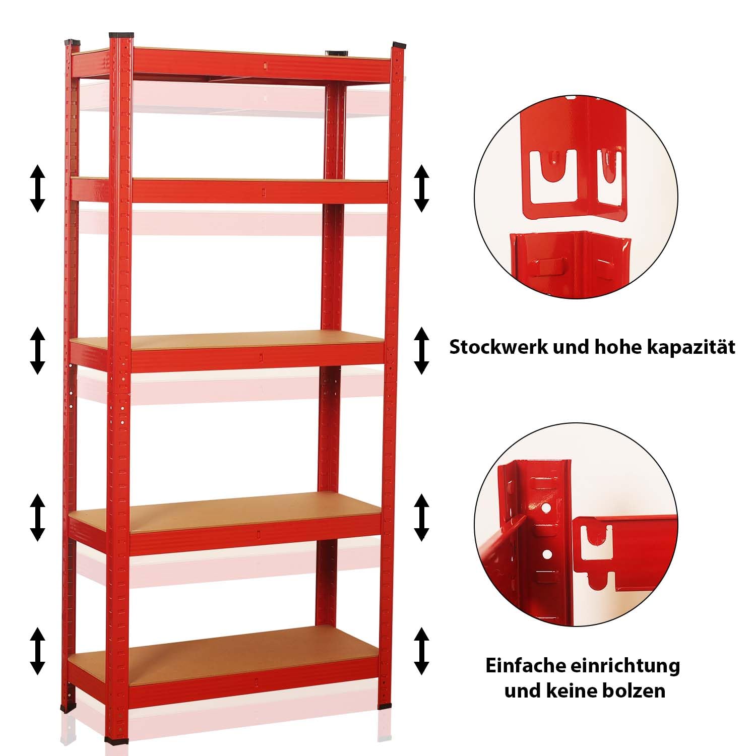 Signzworld 2er Set Schwerlastregal, Befestigungsmaterial 1750kg, 10 Verstellbare Ablagen, Kellerregal Lagerregal Steckregal Metallregal Werkstattregal (Rot, 90x40x180cm)